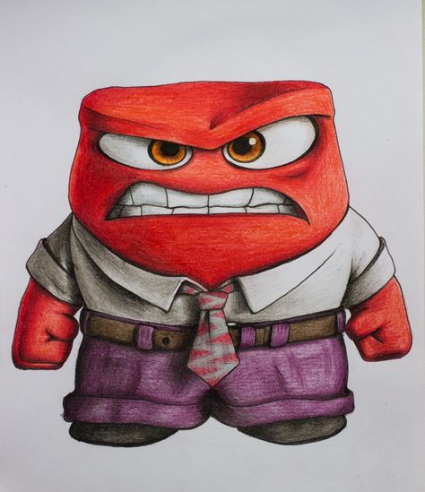 Sketch Of Disney Characters, Anger From Inside Out Drawing, Drawing Ideas Easy Cartoon Characters, Drawing Inside Out, Disney Drawings Colored, Drawing Inside Out Characters, Disney Character Drawings Color Pencil, Disney Color Pencil Drawing, Anger Inside Out Drawing