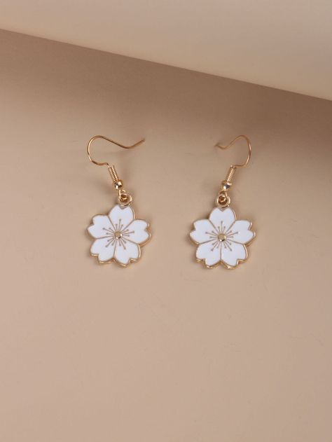 White Flower Earring, Flower Earrings Gold, Pretty Jewelry Necklaces, Jewelry Accessories Ideas, Classy Jewelry, Fancy Jewellery, Fancy Jewelry, Girly Jewelry, Pretty Earrings