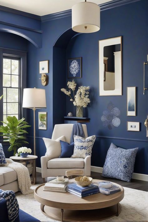 Embrace classic elegance in 2024 with Yale Blue (2064-40) on your walls! Follow this daily routine for interior designers to elevate your decor game. #Ad #homedecor #homedesign #wallpaints2024 #Painthome #interiorarchitecture Wall Colors Green Living Room Colors Bright Living Room Colors Apartment Renovation Living room Remodeling Modern Paint Colors 2024 Game Room Wall Color Ideas, Dark Blue Living Room Color Scheme, Blue Wall Living Room, Blue Paint Ideas, Blue And Brown Living Room, Blue Sitting Room, Dark Floor Living Room, Colorful Living Room Bright, Blue Living Room Color