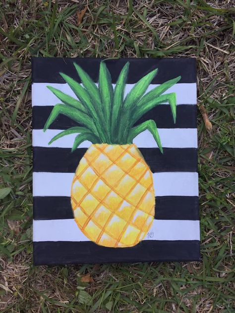 Pinapple Painting Canvases, Pineapple Canvas Painting, Pineapple Painting Ideas, Easy Pineapple Painting, Pineapple Painting Easy, Pineapple Painting Acrylics, Pinapple Painting, Summer Glassware, Beachy Paintings