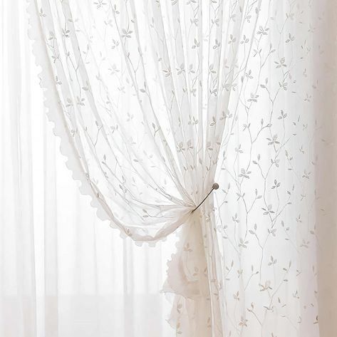 Leaf Design Sheer Curtains for Living Room French Style Floral Lace Curtains With Ruffles Rod Pocket Voile Curtains - Etsy Living Room French Style, French Lace Curtains, Living Room French, White Curtains Bedroom, White Lace Curtains, Contemporary Curtains, Cute Curtains, Lace Curtain, White Sheer Curtains