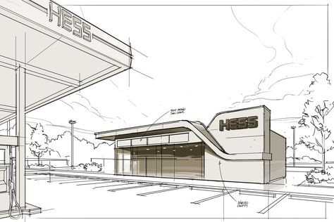 DAVE PINTER | Hess – Prototype Convenience Store Architecture Carwash Design Architecture, Gas Station Design Architecture, Petrol Station Design Plan, Convenience Store Exterior, Gas Station Architecture, محطة وقود, Store Exterior, Car Showroom Design, Store Architecture