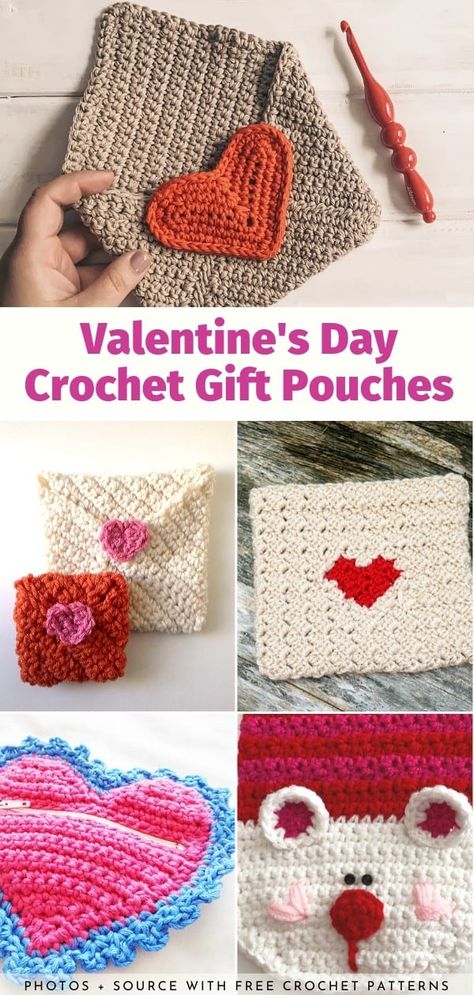 Amigurumi Patterns, Valentine Crochet, Crochet Gift Ideas, Crochet Valentines, Valentines Envelopes, Crochet Valentine Patterns, Crochet Valentine, Valentines Treat Bags, Crochet Heart Pattern