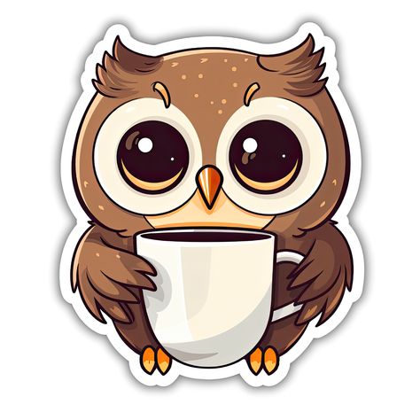 Owl Cat, Owl Stickers, Islamic Cartoon, Personal Belongings, Coffee Stickers, Transparent Material, Bullet Journal Stickers, Cute Cartoon Drawings, Love Coffee