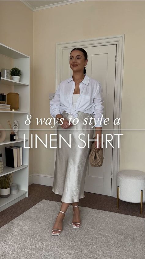 8 ways to style a linen shirt for Spring/Summer. which way would you wear it? everything is linked in bio on my LTK shop and highlights… | Instagram Linen Shirt And Skirt Outfit, How To Style A Linen Shirt, White Linen Shirt Outfit Women Summer, Linen Outfits For Women Summer, White Linen Shirt Outfit Women, Zara Linen Shirt, White Linen Shirt Outfit, Oversized Blouse Outfit, Oversized Linen Shirt Outfit
