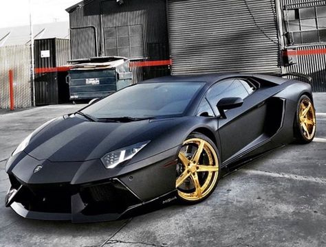 Black Lamborghini with gold wheels Gold Lamborghini, Latest Lamborghini, Black Lamborghini, Lamborghini Pictures, Lamborghini Supercar, Gold Wheels, Lamborghini Murcielago, Flying Car, Its A Mans World