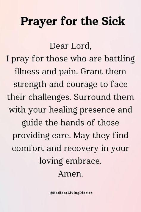 A pinterest pin related to Prayer For The sick Short Prayer For Healing Sick Family, Wishes For Sick Person, Scripture For The Sick, Short Prayer For Healing, Prayers For My Mother, Prayers For Strength And Healing, Prayer For Comfort, Sick Quotes, Prayer For The Sick