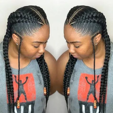 2 Feedin Braids Cornrows, Four Feedin Braids Styles, 2 Feedin Braids Styles, Two Braid Styles For Black Hair, Two Feed In Braids Cornrows, Two Feedin Braids, 2 Stitch Feed In Braids, 5 Feed In Braid Styles, Boho Feed In Braids