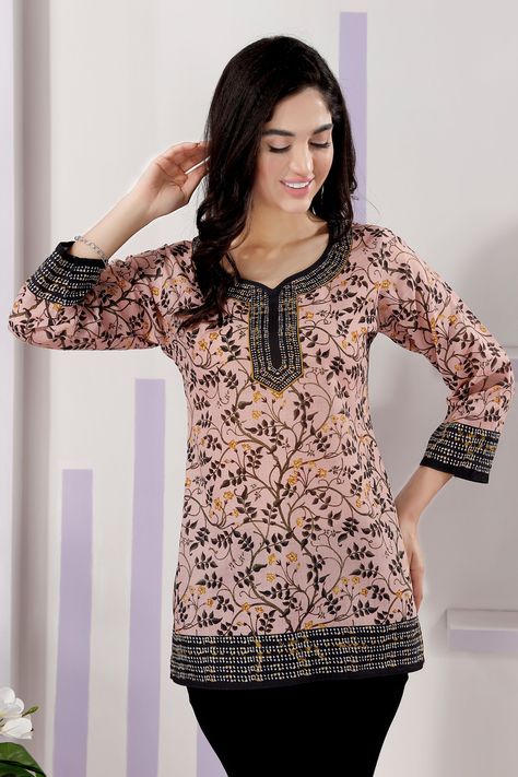 Description Stay stylish and comfortable with our Elegant Peach Floral Print Cotton Short Kurtis. Designed with a round neck for a trendy look, this kurtis is perfect for any occasion. Made from high-quality cotton, it offers a comfortable fit and features a beautiful floral print that adds a touch of elegance to your wardrobe. Fabric: Cotton ALL MEASURED IN INCHES SIZE SHOULDER CHEST WAIST HIP SMALL 14 36 31 38 MEDIUM 14.5 38 33 40 LARGE 15 40 35 42 X-LARGE 15.5 42 37 44 XX-LARGE 16 44 39 46 XX