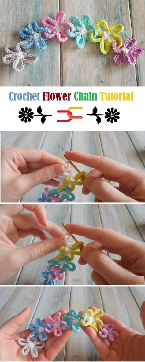 How to Crochet Flower Chain Crochet Flower Chain, Chain Crochet, Crochet Puff Flower, Flower Chain, Crochet Chain, Crochet Daisy, Crochet Sunflower, Crochet Flower Patterns, Crochet Applique