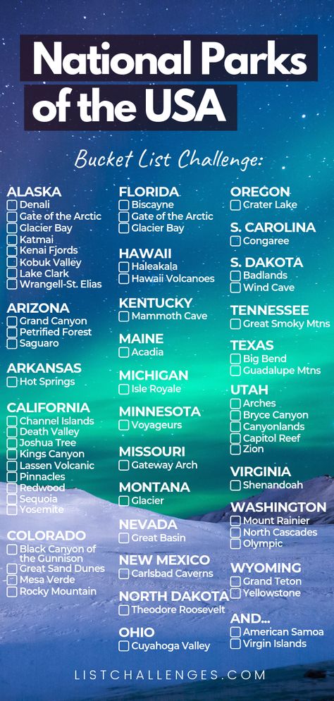 National State Parks, National Park List By State, Us Travel Places, Bucket List Of Places To Travel, Backpacking Bucket List, Best Places To Hike In Us, Bucket List United States, Bucket List By State, Traveling Across The United States