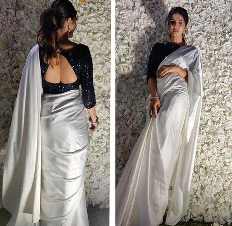 Oscar De La Renta, Bollywood Fashion Saree, Trendy Saree, Sarees For Girls, Plain Saree, Lehenga Style, Indian Fashion Saree, Elegant Blouse Designs, Satin Saree