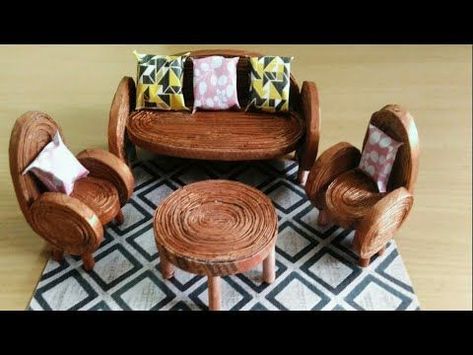 Greetings to the beautiful souls!!! In this video you will learn how to make a miniature sofa set using newspaper tubes.Music        @iksonmusic (wander0 #ne... Waste Diy Crafts, Crafts Made Out Of Newspaper, Craft For Competition, Diy Crafts With Waste Materials, Waste Material Craft Ideas Decoration, Crafts Using Newspaper, Craft Using Newspaper, Best Oit Of Waste Materials, Paper Waste Crafts