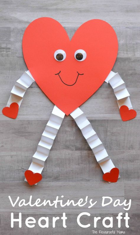 This heart person is a fun and easy Valentine's Day craft for kids Kunst For Barn, Kraftangan Prasekolah, Kerajinan Diy, Heart Craft, February Crafts, Easy Valentine Crafts, Kartu Valentine, Valentine's Day Crafts For Kids, Preschool Valentines