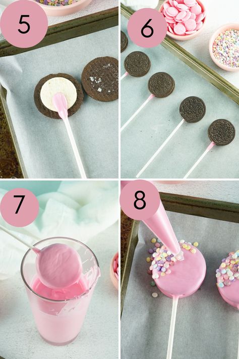 Valentine's Day Oreo Pops - A Day In Candiland Recipes Skillet, Candy Land Christmas Door, Cake Pop Decorating, Diy Desserts, Barbie Birthday Party, Oreo Pops, Cookie Pops, Hello Kitty Birthday, Thigh Recipes