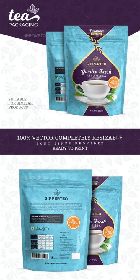 Stand Up Pouches Packaging Design, Tea Powder Packaging Design, Natural Food Packaging Design, Tea Packet Design, Tea Pouch Design, Tea Pouch Packaging Design, Tea Design Package, Tea Packaging Design Creative, Pouch Design Packaging