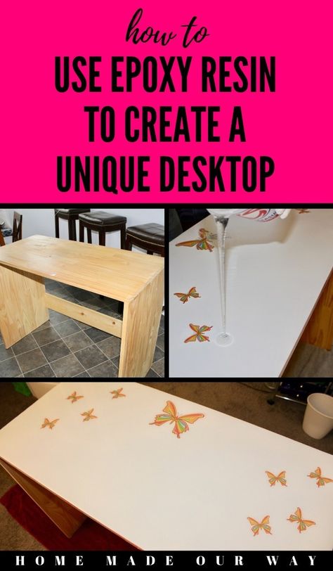 Learn how to create your own unique epoxy resin desktop with this DIY tutorial. | ideas | projects | clear coat on wooden table | use beautiful and inspiration pictures or photos | great for awesome table top design or other art | fun home craft for furniture #epoxy #epoxyresin #desktop #project #DIY #wood Resin And Wood Table Top, Clear Resin Table, Resin Desk, Resin And Wood Diy, Resin Tables, Diy Desktop, Epoxy Projects, Picture Table, Diy Table Top