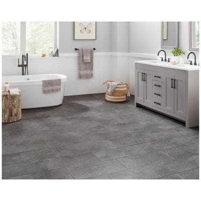 Home Depot Bathroom Tile, Dark Grout, Ridge Tiles, Home Depot Bathroom, Floor Tiles Design, Beautiful Flooring, Laundry Room Flooring, Slate Flooring, Tiles Design