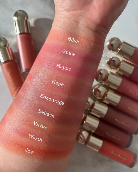 Swatched the new shades of @rarebeauty Soft Pinch Liquid Blushes Virtue & Worth along with the rest neutral pink peach shades from the… | Instagram Peach Blush Makeup, Peach Shades, Facial Routine Skincare, Selena Gomez Makeup, Makeup Materials, Beauty Routine Checklist, Simple Makeup Tips, Neutral Pink, Subtle Makeup