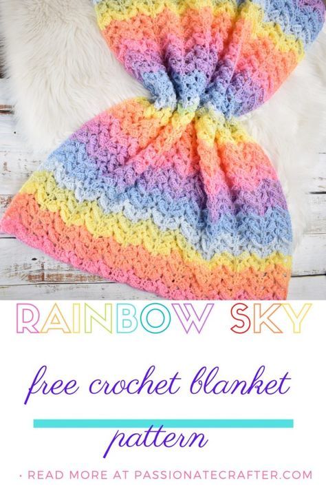 Rainbow sky- easy and fast baby blanket pattern- rainbow puff chevron Amigurumi Patterns, Crochet Navajo Blanket Pattern Free, 2 Row Repeat Crochet Patterns, Fast Baby Blanket, Sky Blanket, Puff Stitch Crochet, Baby Afghan Crochet Patterns, Crochet Baby Cocoon, Crochet Rainbow