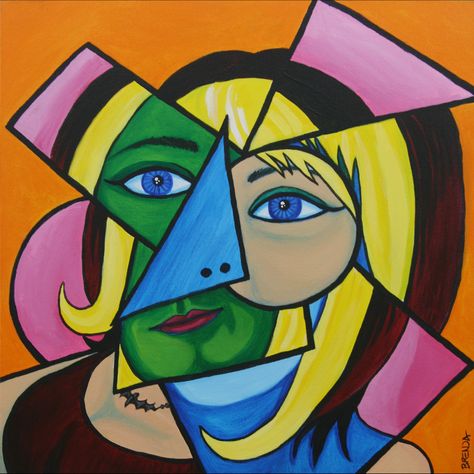 Cubist Portrait Psychology Art Creative, Cubist Portraits, Famous Artists Paintings, 7th Grade Art, Pablo Picasso Paintings, Cubism Art, Work Images, Picasso Paintings, Canvas Painting Tutorials