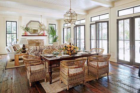 Furniture Arrangement Open Floor Plan, Best Paint For Trim, Dream Beach House, Southern Living Idea House, Trim Paint Color, Open Floor Plan Kitchen, Beige Room, Bald Head Island, Southern Living Homes