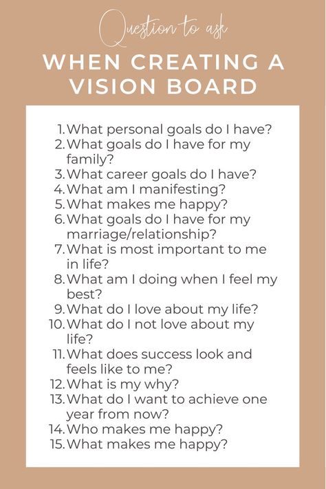 What questions to ask when creating a vision board Organisation, Vision Board Categories, Vision Board Design, Prayer Vision Board, Vision Board Project, Vision Board Themes, Creative Vision Boards, Vision Board Workshop, Vision Board Diy