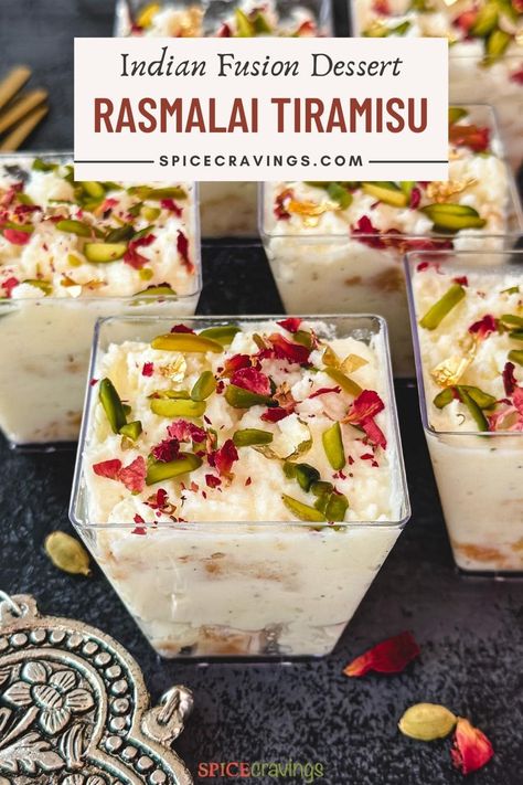 Tiramisu, Indian Fusion Appetizers, Rasmalai Mousse, Indian Fusion Desserts, Delicious Desserts Recipes, Pakistani Sweets, Canadian Baking, Diwali Mithai, Dessert Recipes Baking