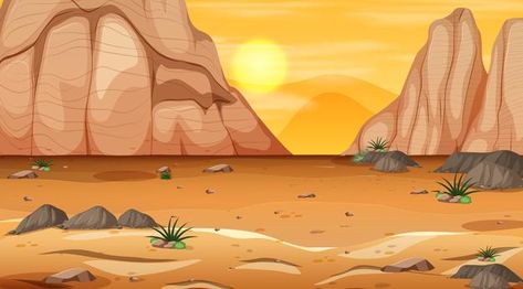 Empty desert forest landscape at sunset ... | Free Vector #Freepik #freevector #background #tree #nature #cartoon Nature, Big Eyed Fish, Drawing Backgrounds, Desert Forest, Nature Cartoon, Boy Cartoon Characters, Forest Cartoon, Background Tree, Christmas Cartoon Characters