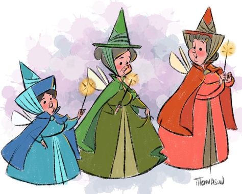 Flora, Fauna and Merryweather... This drawing is really cute! Steve Thompson Disney, Flora Fauna And Merryweather, Steve Thompson, Sleeping Beauty Fairies, Disney Fairy, Fairy Tattoo, Disney Artwork, Disney Sleeping Beauty, Disney Sketches