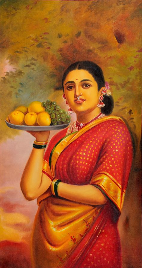 Traditional Indian Women, Ravivarma Paintings, Women Paintings, Indian Traditional Paintings, Portrait On Canvas, Handmade Portrait, Lady Portrait, Indian Women Painting, Kerala Mural Painting