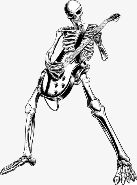 Rock And Roll Skeleton, Guitar Sketch, Guitar Tattoo Design, Rose Drawing Tattoo, Guitar Drawing, Skeleton Drawings, Guitar Stickers, Guitar Tattoo, Skeleton Tattoos