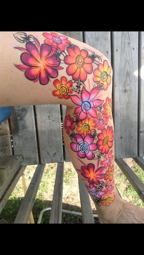 Hippie Tattoo, Bright Tattoos, Floral Tattoo Sleeve, Leg Tattoos Women, 1 Tattoo, Face Painting Designs, Girly Tattoos, Up Tattoos, Time Tattoos