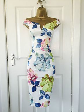 Multi Floral Pencil Evening Bodycon Bardot Party Midi Dress BNWT 8 10 12 14 £65 Kentucky Derby Party Attire, Trendy Spring Dresses, Bodycon Dress Midi, Rabbit Silhouette, Party Midi Dress, Bardot Midi Dress, Plus Size Vintage Dresses, Dressy Casual Outfits, African Fashion Modern
