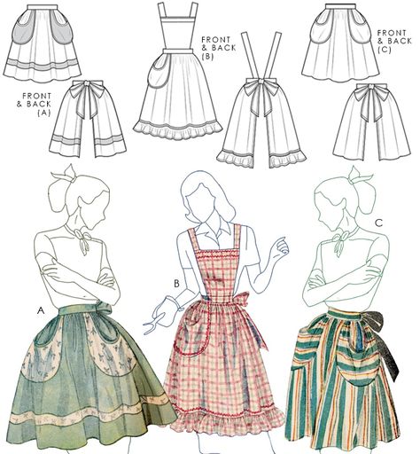 Skirt Apron Pattern, Apron Sewing Pattern Vintage, Simple Apron Pattern Diy, Pattern For Aprons Free Sewing, Half Apron Sewing Pattern, Apron Pattern Sewing, Vintage Style Sewing Patterns, Free Apron Patterns Vintage, Frilly Apron Pattern