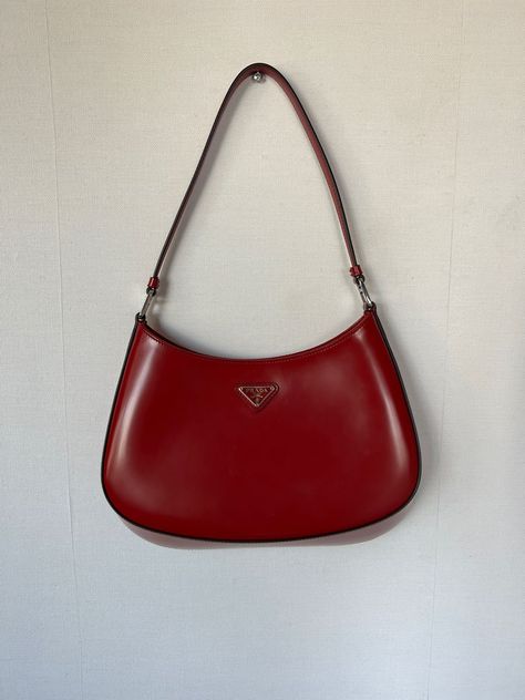 Prada Cherry Bag, 90s Handbags Aesthetic, Guess Red Bag, Cherry Red Shoulder Bag, Cherry Red Handbag, Red Accent Aesthetic, Red Handbag Aesthetic, Prada Red Aesthetic, Red Leather Bag Aesthetic