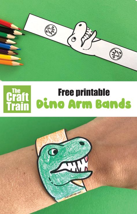 Dinosaur Bracelet Printable, Paper Bracelets For Kids Free Printable, Paper Bracelet For Kids, Printable Dinosaur Templates, Dinosaur Templates Free Printable, Dinasour Crafts, Dinosaur Crafts Kids, Dino Craft, Dinosaur Crafts Preschool