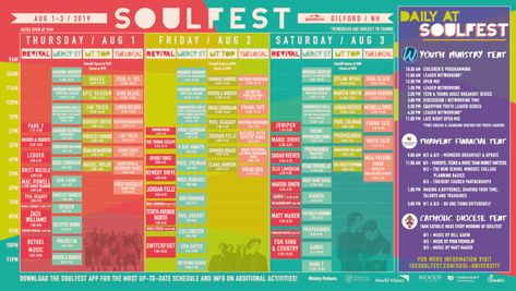 View the Multi-Stage SoulFest Schedule — The SoulFest: Christian Music Festival Music Festival Schedule Design, Festival Schedule Design, Festival Program Design, Christian Festival, Festival Schedule, Festival Program, Social Media Content Strategy, Festival Flyer, Event Stage