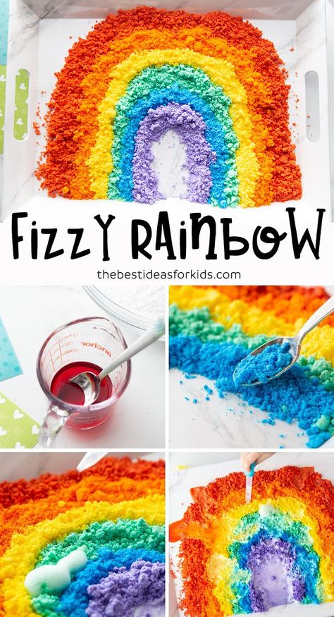 Rainbow Baking Soda and Vinegar Experiment - such a fun science experiment for kids! An easy STEM activity. Baking Soda And Vinegar Experiment, Baking Soda Experiments, Rainbow Baking, Rainbow Experiment, Easy Stem, Science Experiment For Kids, Baking Soda And Vinegar, Rainbow Activities, Experiment For Kids