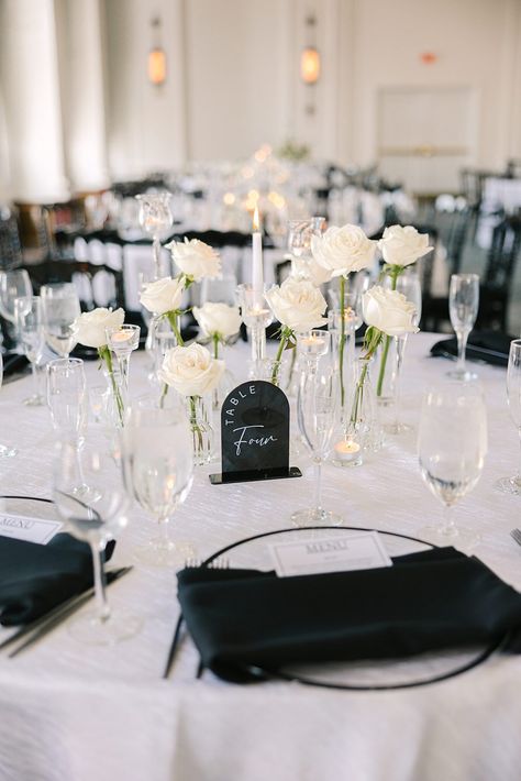 A Timeless Black and White Wedding Affair | Emily Broadbent Photography Diamond Theme Wedding Decor, Rose Gold White And Black Wedding, Wedding Florals Black And White, Black And White September Wedding, Classic Wedding Aesthetic Black And White, Black And White Small Wedding, Black White Gold Wedding Theme Decor, Wedding Table Decorations Black And White, Black And White And Pink Wedding