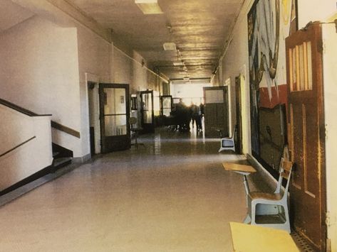 Haunted High School, High School Aesthetic Grunge, 60s School Aesthetic, Old High School Aesthetic, 2010 High School Aesthetic, Public High School Aesthetic, High School Hallway Aesthetic, School Hall Aesthetic, School Loner Aesthetic