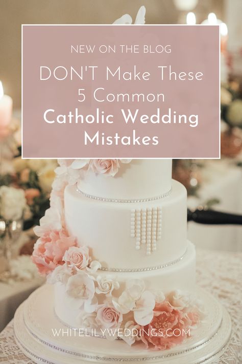 Are you planning a Catholic wedding and feeling overwhelmed? 😣 Worry no more! Learn how to avoid common wedding mistakes and navigate the unique traditions of Catholic wedding ceremonies with ease. Head to WhiteLilyWeddings.com for more Catholic wedding planning ideas! Catholic Destination Wedding, Convalidation Ceremony Dress, Wedding Ideas Catholic, Church Wedding Dress Catholic, Catholic Wedding Reception, Convalidation Ceremony Catholic, Catholic Wedding Decor, Catholic Wedding Decorations, Small Catholic Wedding