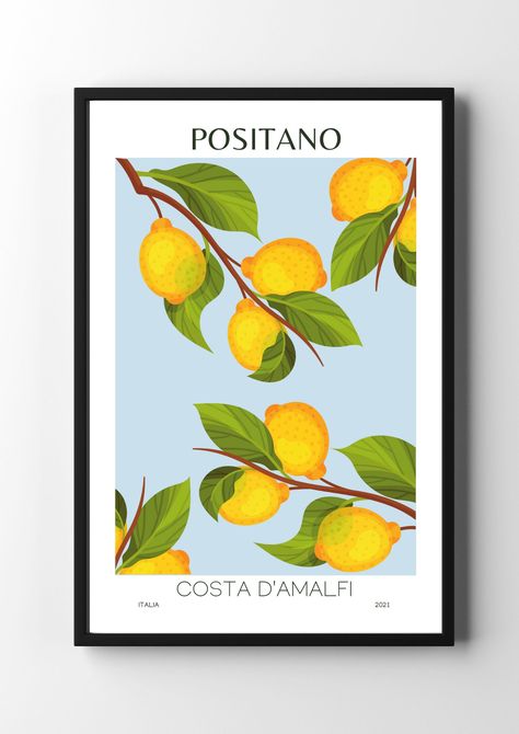 Posters Colourful, Speakeasy Decor Bar, Posters Gallery Wall, Colourful Posters, Blue And Yellow Living Room, Lemon Branch, Italian Wall Art, Printable Wall Collage, Lemon Painting