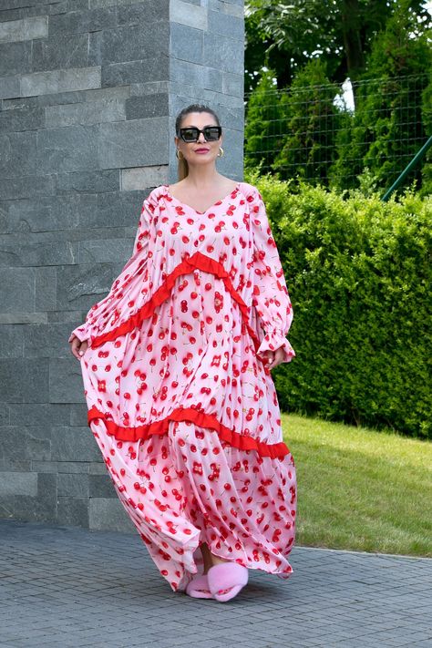 Long Loose Dress, Long Sleeve Dress Plus Size, Maxi Dress For Summer, Maxi Dress With Long Sleeves, Bohemian Summer Dresses, Color Blocking Outfits, Flounce Dress, Elegant Maxi Dress, Loose Maxi Dress