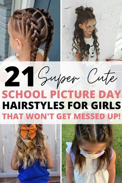 School Picture Hairstyles, Picture Day Hair, Girls School Hairstyles, Cute Hairstyles For School, Kids Curly Hairstyles, Short Haircut Styles, Short Homecoming Hair, Crazy Hair Day At School