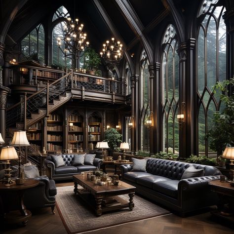 All Posts • Instagram Gothic Industrial Loft, Victorian Mansions Interior, Mansion Library Aesthetic, Black Victorian House Interiors, Goth Victorian House Interior Design, Dark Theme House, Dark Home Decor Modern, Dark Victorian Interior, Gothic Home Ideas