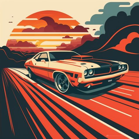 Muscle Car Artwork, Muscle Car Illustration, Car Mural, Cars Mural, 70s Muscle Cars, Mustang Wallpaper, Space Car, Fundraising Activities, Vintage Mustang