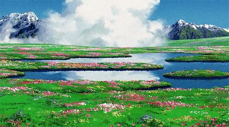 Nature, Howl's Moving Castle Gif, Wallpaper Pc Hd, Howls Moving Castle Wallpaper, Howl's Moving Castle Howl, Gif Discord, Google Backgrounds, Hayao Miyazaki Art, 하울의 움직이는 성