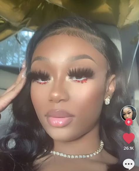 Matte Red Lip Makeup Look, Makeup Looks To Go With White Dress, Makeup For Prom Ideas, Make Up Prom Ideas, Red Makeup Looks For Black Women, Gold Gems Makeup Looks, Makeup Looks With Diamonds Black Women, Makeup Ideas For 18th Birthday, Prom Dramatic Makeup