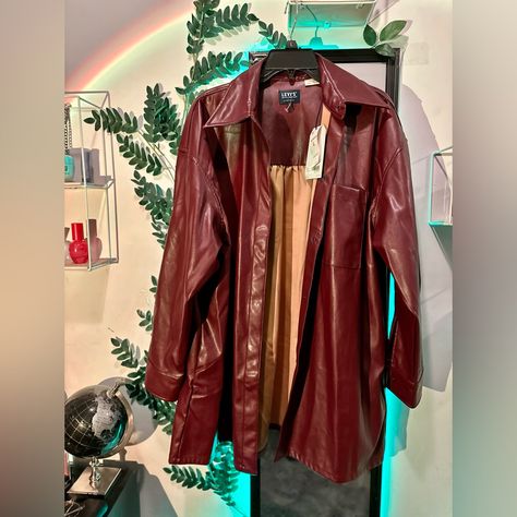 Brand New Levi’s Lightweight Burgundy Leather Jacket Size Large Couture, Buffy Leather Jacket, Long Red Leather Jacket, Colored Leather Jacket Outfit, Cherry Red Leather Jacket, Leather Shacket Outfit, Red Leather Outfit, Burgundy Leather Jacket Outfit, Red Leather Jacket Outfit